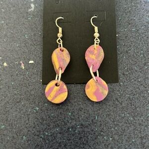Purple and gold marbled polymer clay earrings